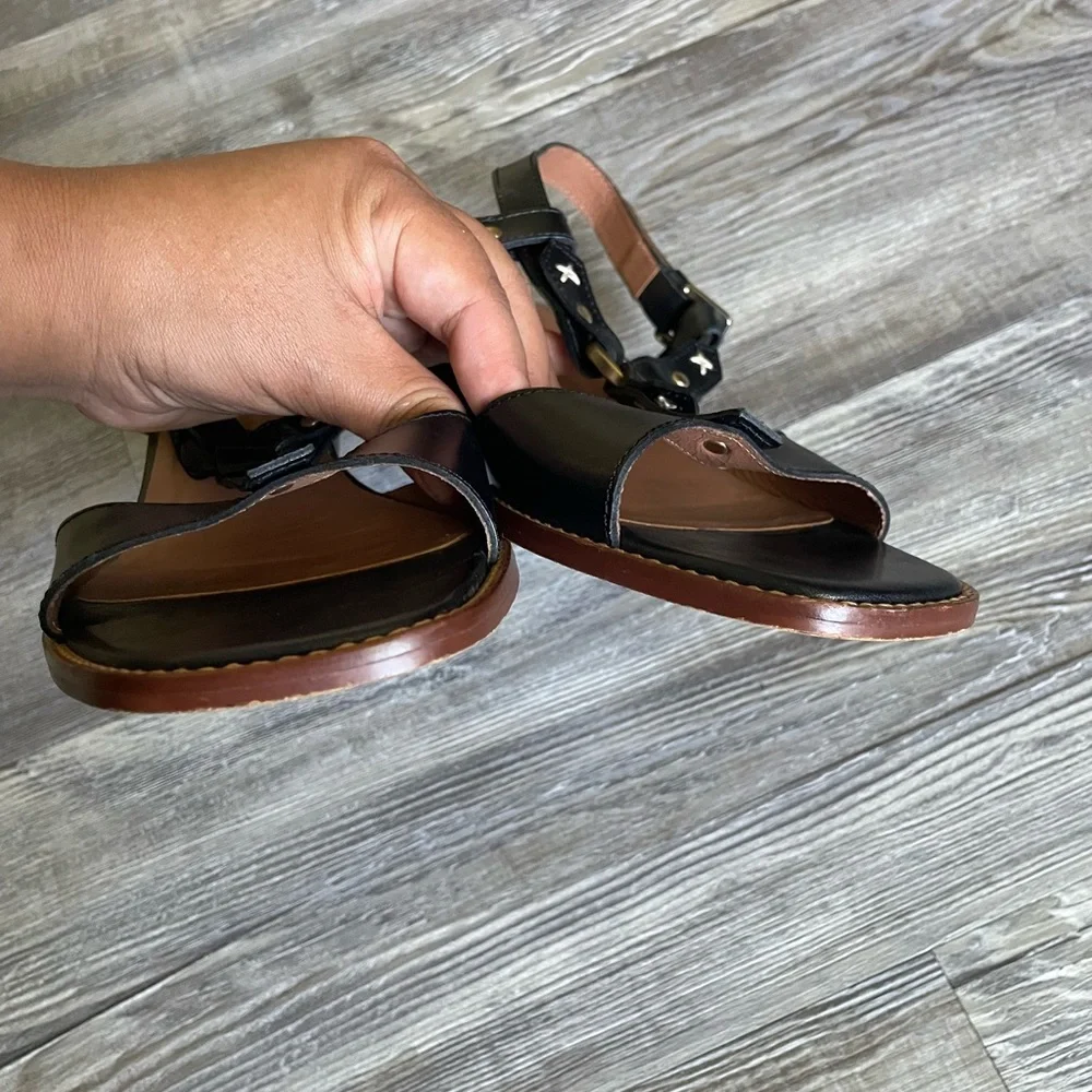 Heyraud Paris Black Leather Women's Sandals